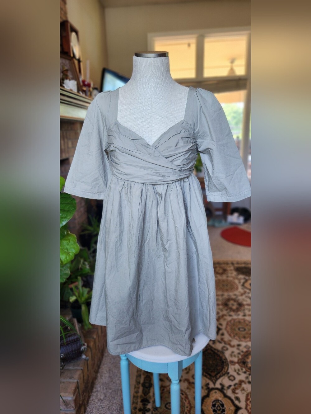 Forever That Girl Anthropologie Ruched Puff-Sleeved Babydoll Mini Dress